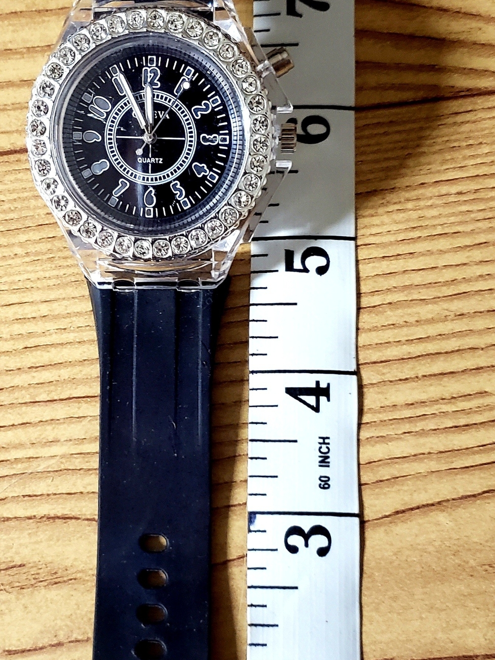 Women's Black Crystal Style Trim Light Up Quartz Watch With Black Wrist Band